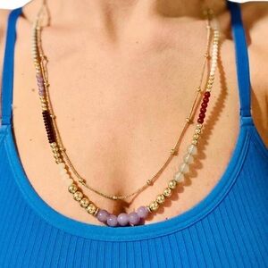 Multicolor Layered Beaded Necklace Adjustable Cable Chain Fashion Statement
